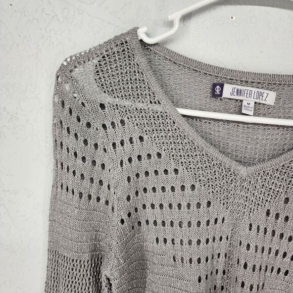 Jennifer Lopez Silver Gray Metallic Knit Sweater Size Medium NWT - Picture 2 of 6